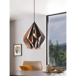 Candeeiro de teto com abajur metálico preto e interior cobre CARLTON 1 EGLO 49878