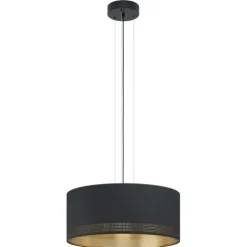 Candeeiro de teto com abajur redondo têxtil preto ESTEPERRA EGLO 99274
