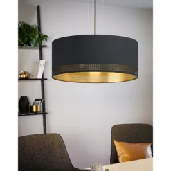 Candeeiro de teto com abajur redondo têxtil preto ESTEPERRA EGLO 99274