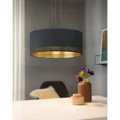 Candeeiro de teto com abajur redondo têxtil preto ESTEPERRA EGLO 99274