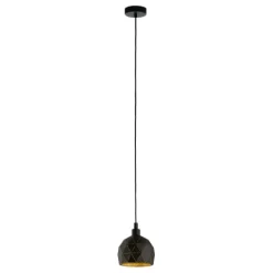 Candeeiro de teto com abajur redondo em metal preto e dourado ROCCAFORTE EGLO 33345