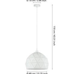 Candeeiro de teto com abajur redondo em metal branco ROCCAFORTE EGLO 97855