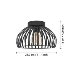 Candeeiro de teto com abajur redondo em metal preto MOGANO EGLO 900792