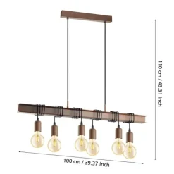 Candeeiro de teto com barra de metal castanho-ferrugem TOWNSHEND 4 EGLO 49859