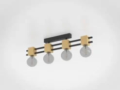 Candeeiro de teto com barras de metal preto e cubos de madeira LEVANTARA EGLO 390189