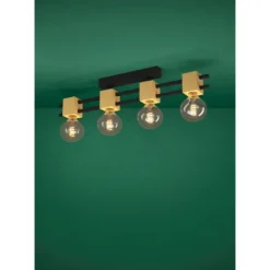 Candeeiro de teto com barras de metal preto e cubos de madeira LEVANTARA EGLO 390189