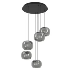Candeeiro de teto com cinco esferas de vidro preto translúcido HORTUNAS EGLO 390434