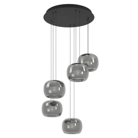 Candeeiro de teto com cinco esferas de vidro preto translúcido HORTUNAS EGLO 390434