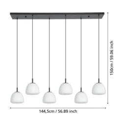Candeeiro de teto com seis abajures em vidro opalino BALMES EGLO 390203