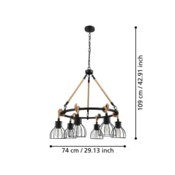Candeeiro de teto com seis abajures em metal preto RAMPSIDE EGLO 43194