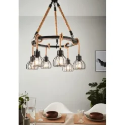 Candeeiro de teto com seis abajures em metal preto RAMPSIDE EGLO 43194
