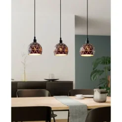 Candeeiro de teto com três abajures geométricos em metal preto ROCCAFORTE EGLO 97846