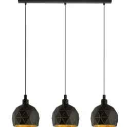 Candeeiro de teto com três abajures geométricos em metal preto ROCCAFORTE EGLO 97846