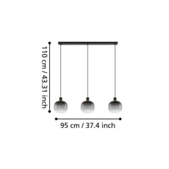 Candeeiro de teto com três abajures esféricos preto e cinzento OILELLA EGLO 99617