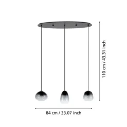 Candeeiro de teto com três abajures de vidro preto vaporizado AGUILARES EGLO 900195