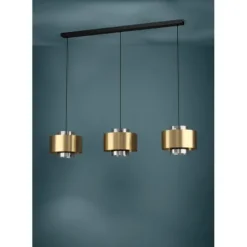 Candeeiro de teto com três abajures de metal latão e vidro preto fumado DUGLIA EGLO 390067