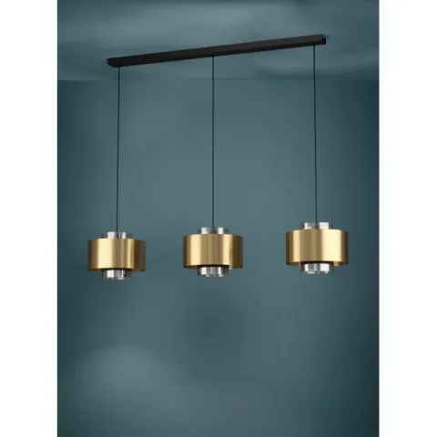 Candeeiro de teto com três abajures de metal latão e vidro preto fumado DUGLIA EGLO 390067