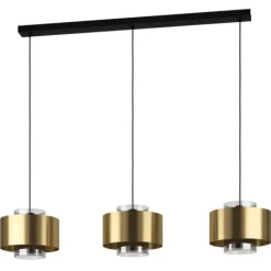 Candeeiro de teto com três abajures de metal latão e vidro preto fumado DUGLIA EGLO 390067