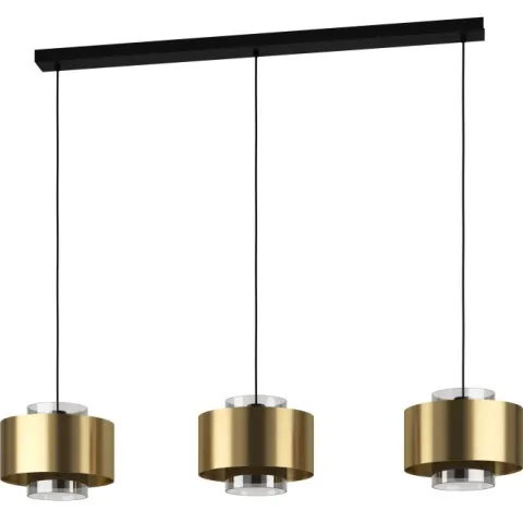 Candeeiro de teto com três abajures de metal latão e vidro preto fumado DUGLIA EGLO 390067