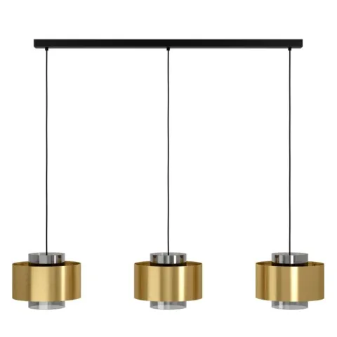 Candeeiro de teto com três abajures de metal latão e vidro preto fumado DUGLIA EGLO 390067