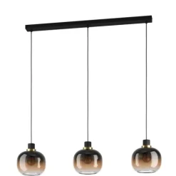 Candeeiro de teto com três abajures esféricos em vidro preto e castanho OILELLA EGLO 99615