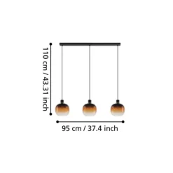 Candeeiro de teto com três abajures esféricos em vidro preto e castanho OILELLA EGLO 99615