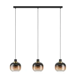 Candeeiro de teto com três abajures esféricos em vidro preto e castanho OILELLA EGLO 99615