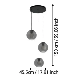 Candeeiro de teto com três lâminas esféricas de vidro mate cinzento ARANGONA EGLO 390213