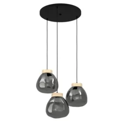 Candeeiro de teto com vidro fumado e madeira MAGACELA EGLO 390319