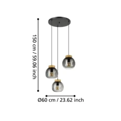 Candeeiro de teto com vidro fumado e madeira MAGACELA EGLO 390319
