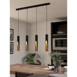 Candeeiro de teto em aço preto com interiores dourados BARBOTTO EGLO 900873
