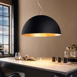 Candeeiro de Teto GAETANO 1 em Aço Preto com Interior Dourado Elegante 94936