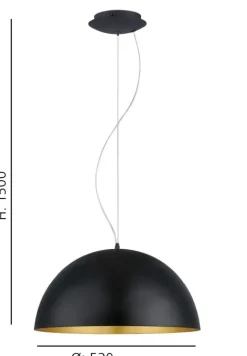 Candeeiro de Teto GAETANO 1 em Aço Preto com Interior Dourado Elegante 94936