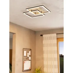 Candeeiro de teto LED com acabamento preto, madeira e branco LOMALTAS-Z EGLO 901744