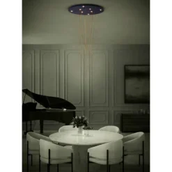 Candeeiro de teto LED com baldaquim preto e correntes douradas TREPUCO EGLO 390355