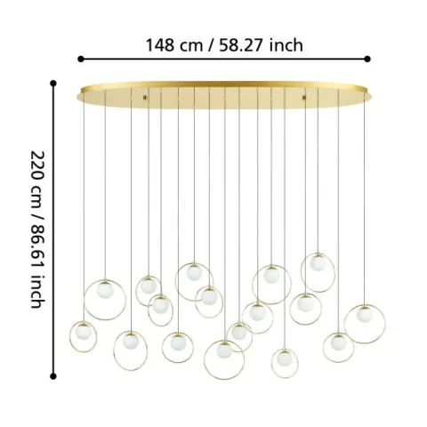 Candeeiro de teto LED com baldaquim em latão e esferas opacas PORTOCOLOM EGLO 390348