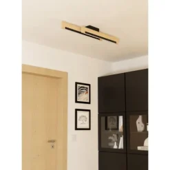 Candeeiro de teto LED com madeira e aço preto CAMACHO EGLO 901736