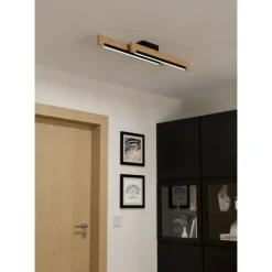 Candeeiro de teto LED com madeira e aço preto CAMACHO EGLO 901736