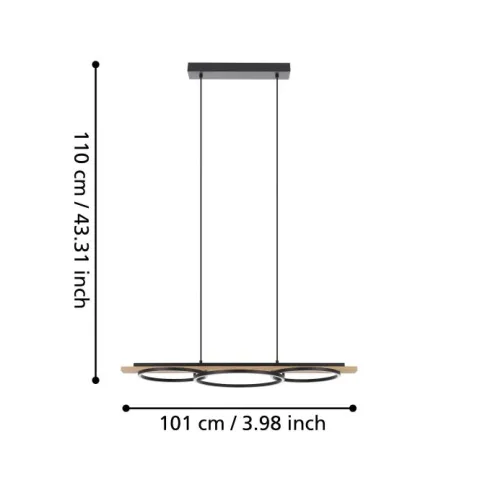 Candeeiro de teto LED preto com madeira BOYAL EGLO 901714