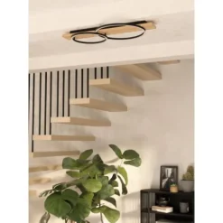Candeeiro de teto LED preto com detalhe carvalho BOYAL EGLO 901716