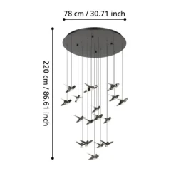 Candeeiro de teto pendente LED com 17 pássaros níquel-nero PARATEBUENO EGLO 390352