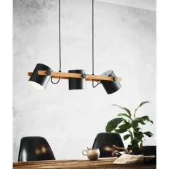 Candeeiro de teto preto-creme com madeira HORNWOOD EGLO 43517