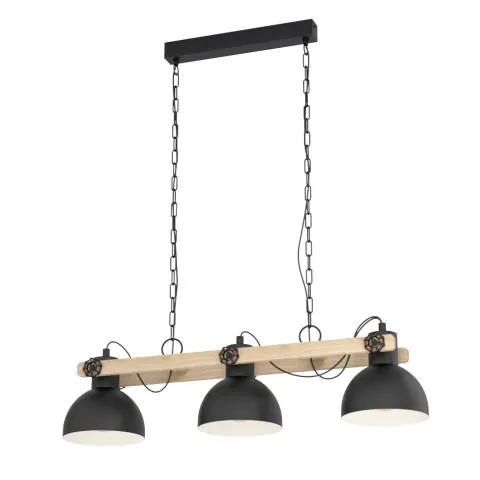 Candeeiro de teto preto e madeira com 3 soquetes E27 LUBENHAM EGLO 43992