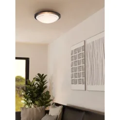 Candeeiro de Teto Redondo em Aço e Vidro Preto e Branco PLANET 1 EGLO 83159