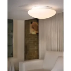 Candeeiro de Teto Redondo em Metal Branco e Vidro Opalino ELLA EGLO 81635