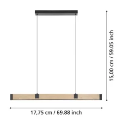 Candeeiro de teto retangular preto com madeira CAMINARRO EGLO 390225