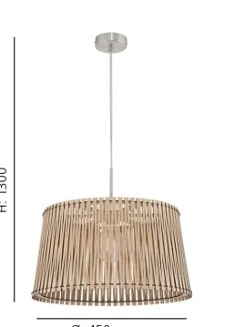 Candeeiro de Teto SENDERO com Ripas de Madeira e Dossel Níquel - Moderno 96193