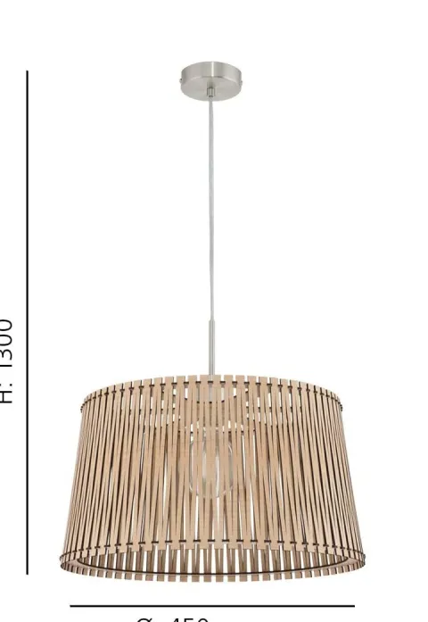 Candeeiro de Teto SENDERO com Ripas de Madeira e Dossel Níquel - Moderno 96193