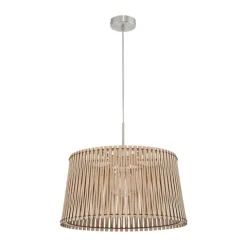 Candeeiro de Teto SENDERO com Ripas de Madeira e Dossel Níquel - Moderno 96193