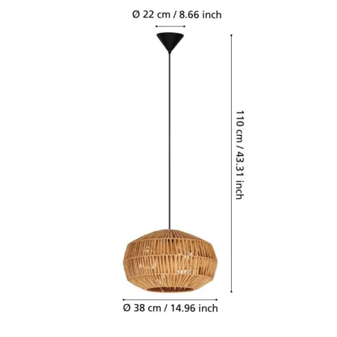 Candeeiro de Teto SHELDON com Abajur em Corda Natural e Metal Preto 44143
